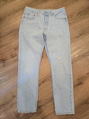 Levis 501 Skinny Straight Jeans Distressed Cotton Womens W29 L28